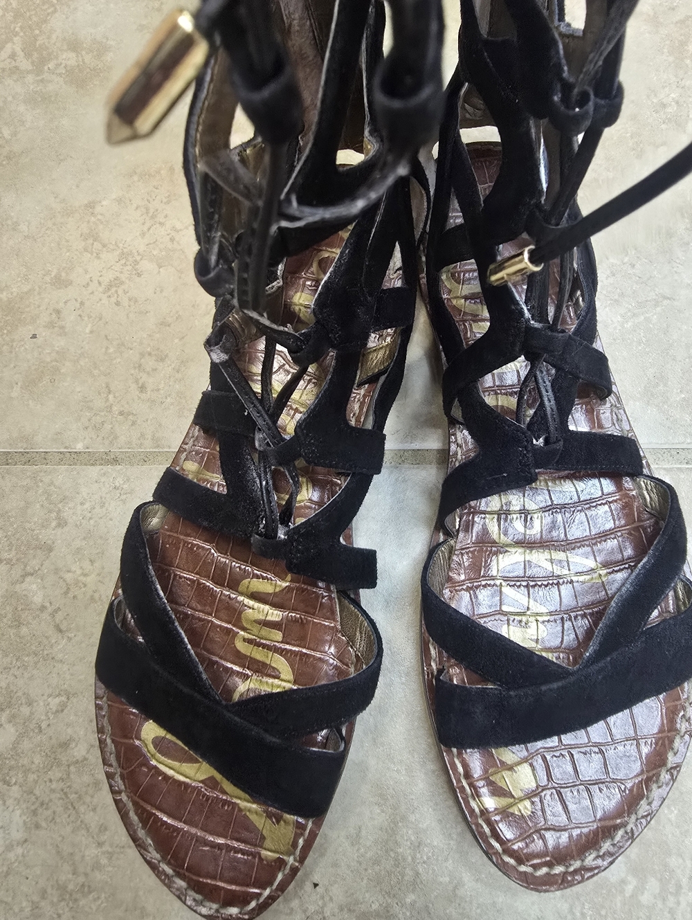 Sam Edelman Gena Black Suede Gladiator Sandals Size 10 M - Picture 4 of 6